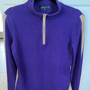 Jones New York Royal Purple Half Zip Sweater with Metallic Gold Trim L